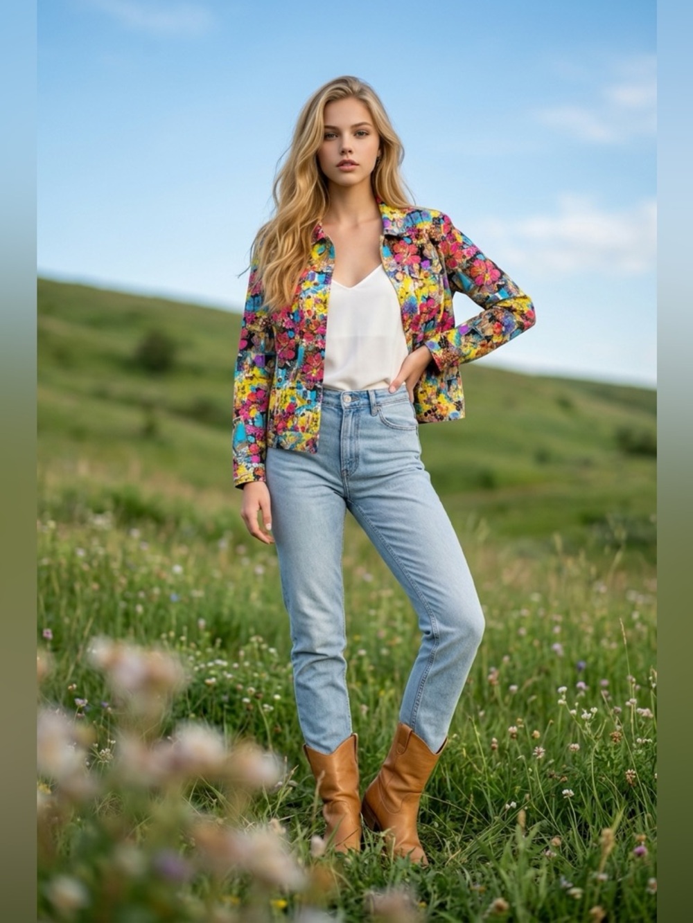 Attyre New York Women’s Casual Floral Jacket Small Colorful Statement Blazer